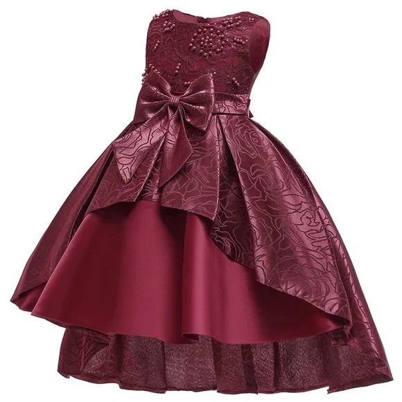 Luxury Pearl Embroidered Floral Bow Princess Wedding Birthday Flower Dress 5056 - Picture 3 of 10